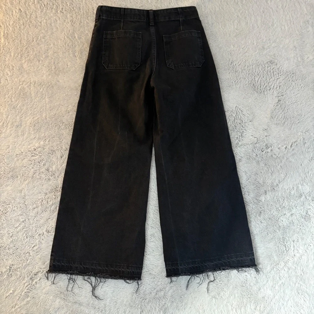 Gap Kids‎ Girls High Stride Ankle Wide Leg Jeans Black Button Fly Size 14 READ